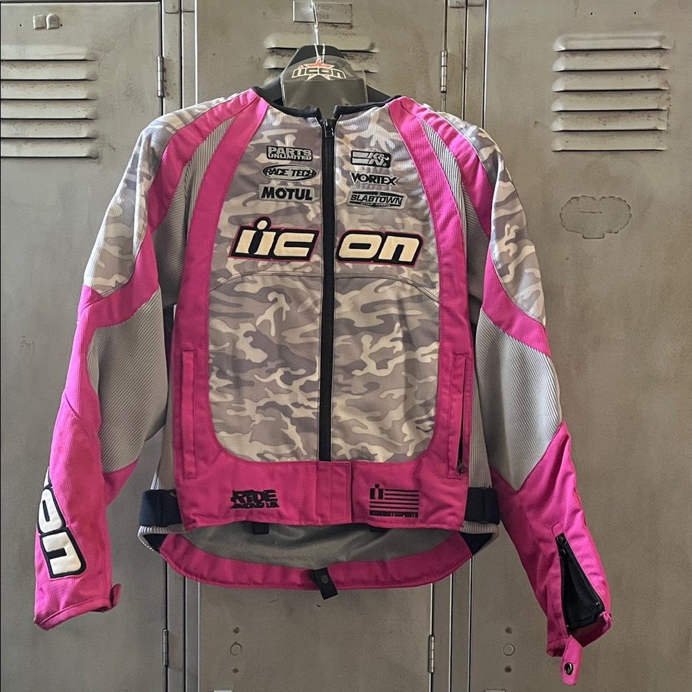 ICON Pink and Gray Camo Riding Jacket